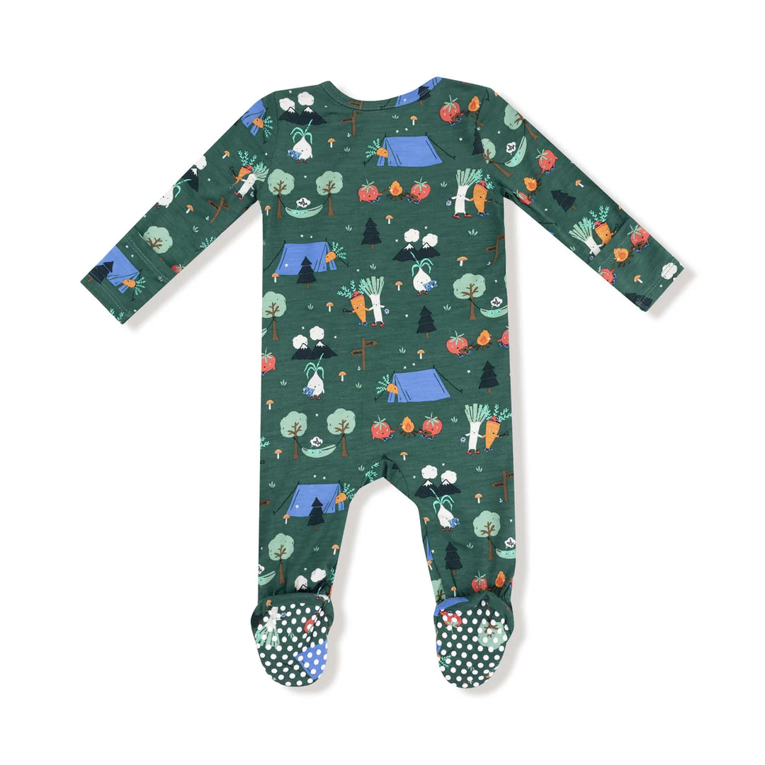 Camping Veggies Zipper Footed Romper