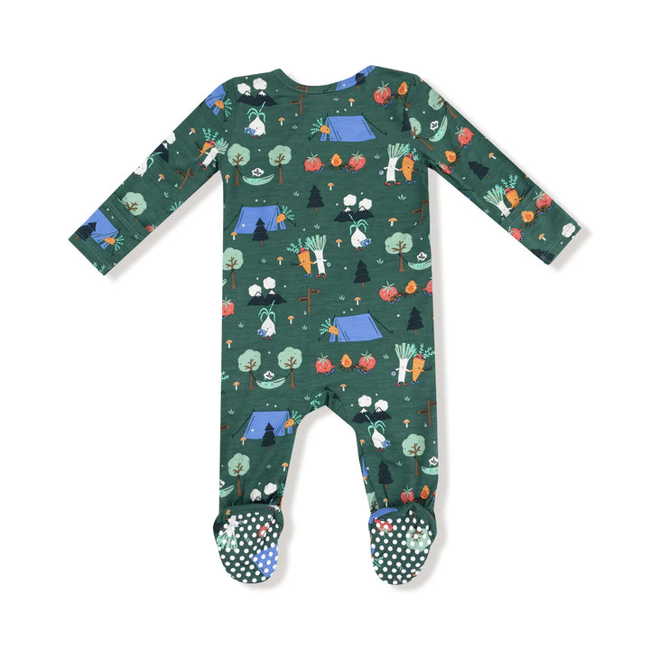 Camping Veggies Zipper Footed Romper