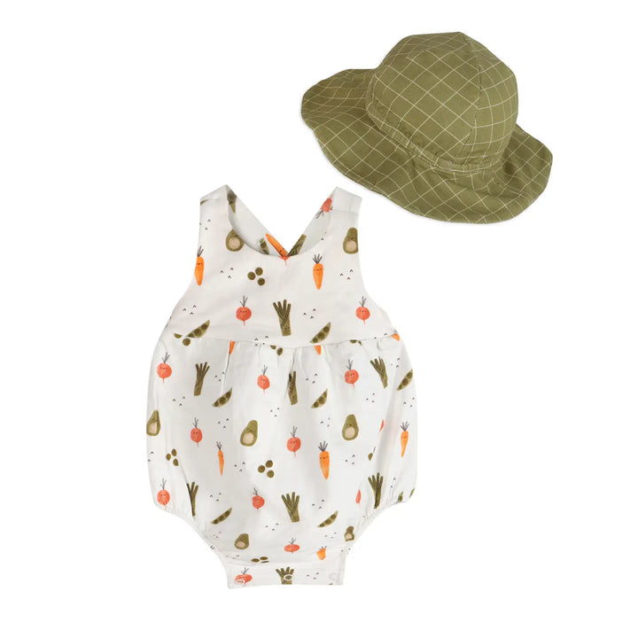 Veggies Baby Strappy Bodysuit & Hat Set - Natural