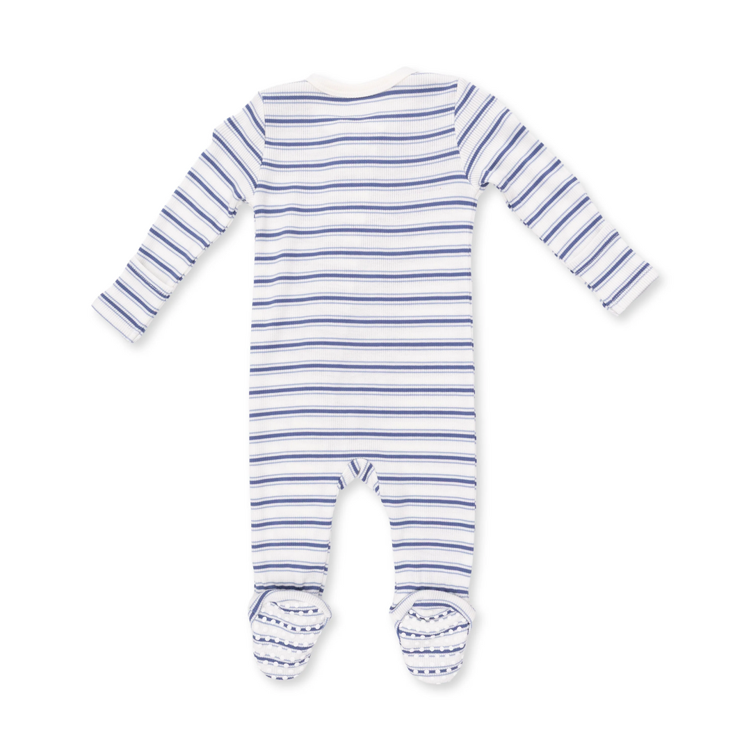 2-Way Zipper Footie - Vintage Stripe Blue