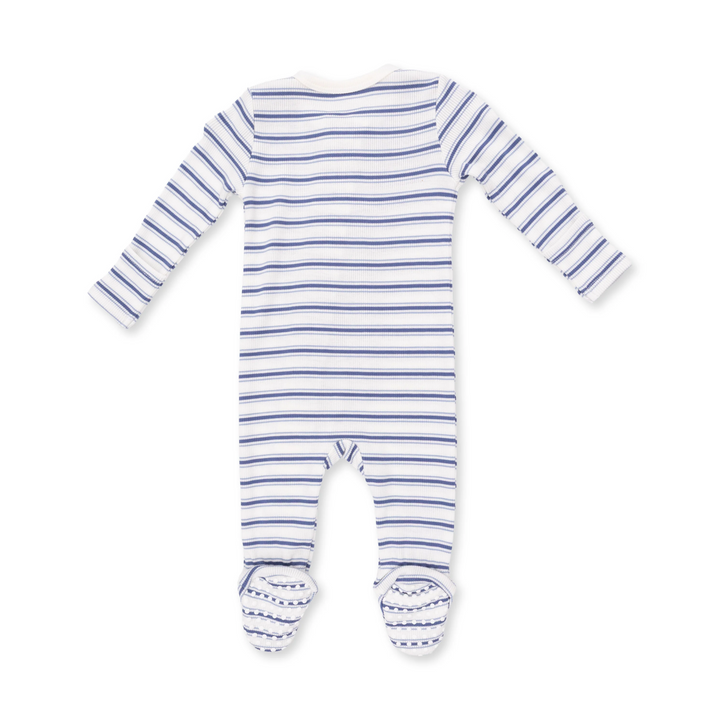 2-Way Zipper Footie - Vintage Stripe Blue