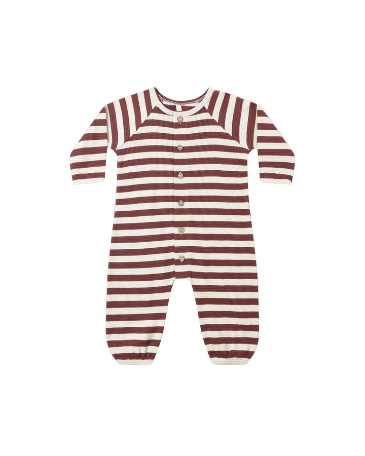Waffle L/S Jumpsuit - Black Cherry Stripe