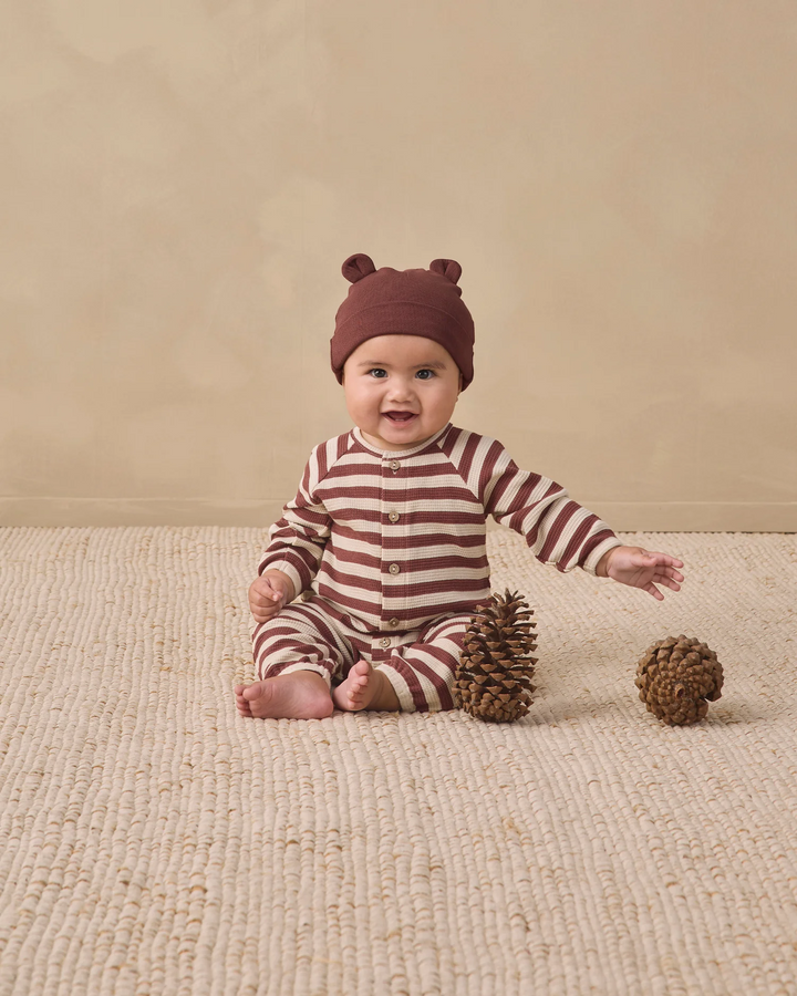 Waffle L/S Jumpsuit - Black Cherry Stripe