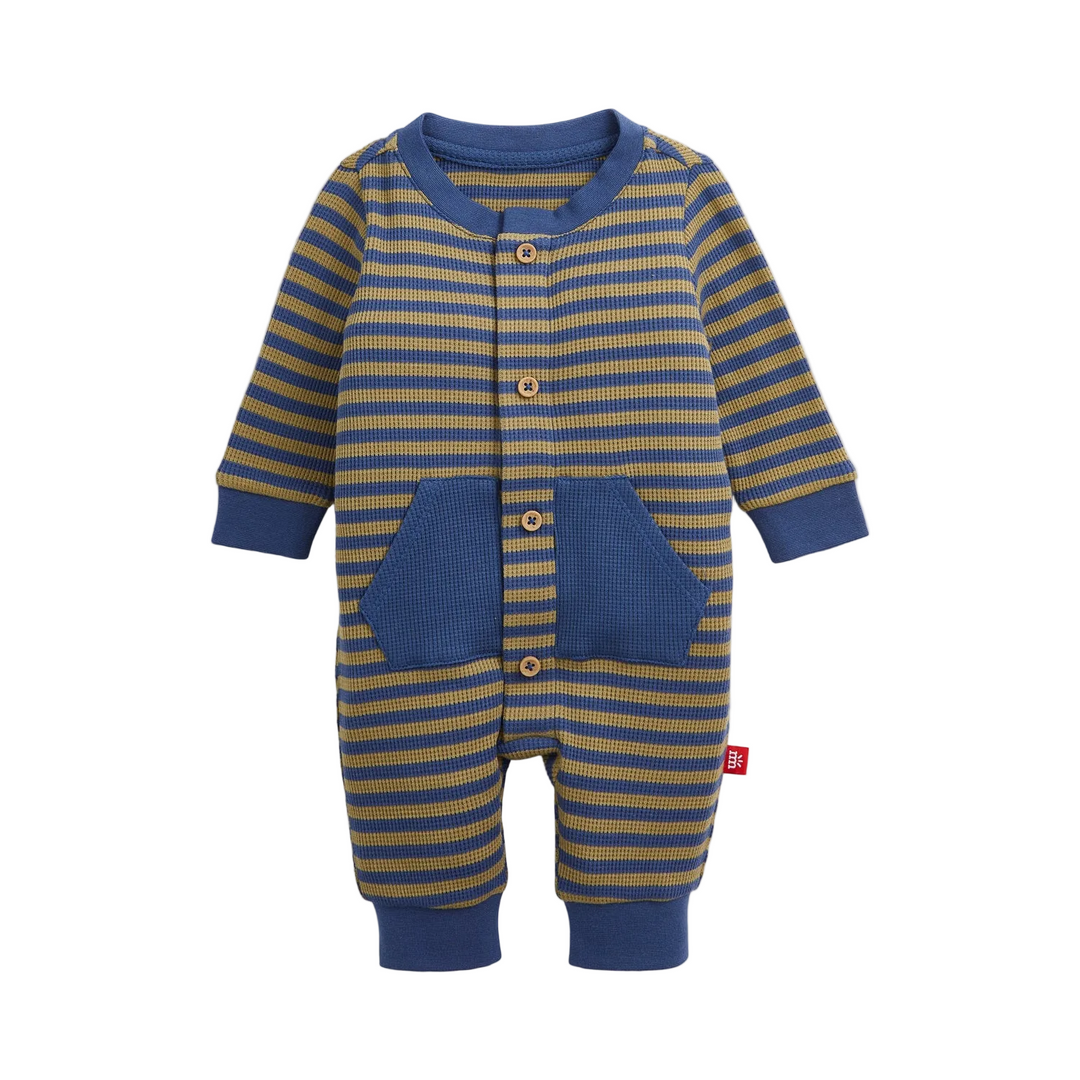 Waffle Romper - Green Stripe