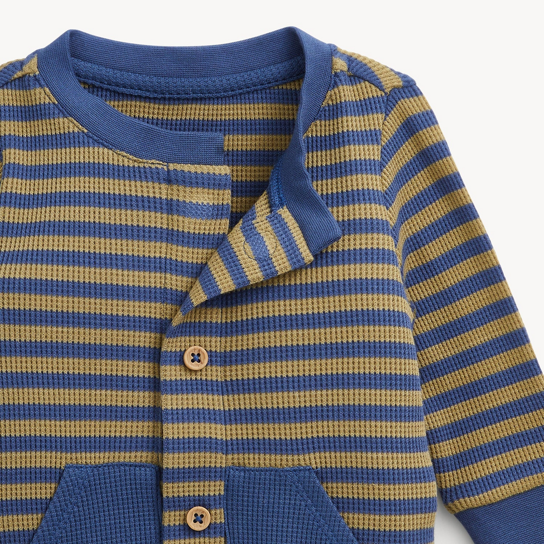 Waffle Romper - Green Stripe