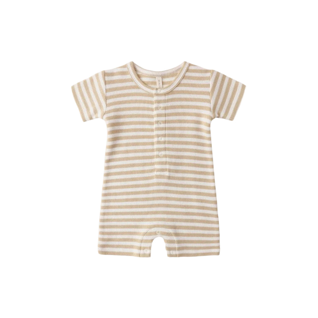Butterscotch Stripe Waffle S/S Snap Romper