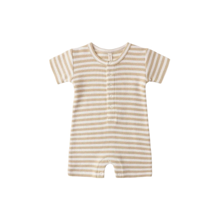 Butterscotch Stripe Waffle S/S Snap Romper