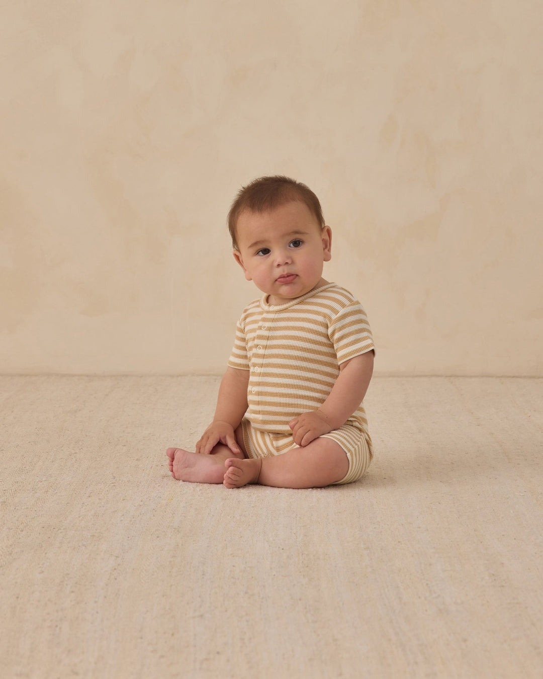 Butterscotch Stripe Waffle S/S Snap Romper