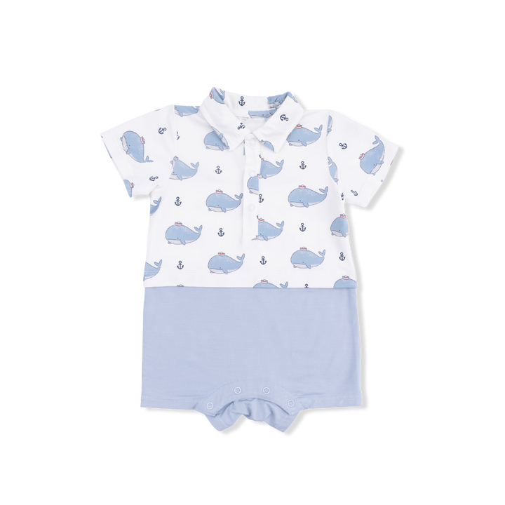 Blue Bubbly Sailor Whales Short Romper