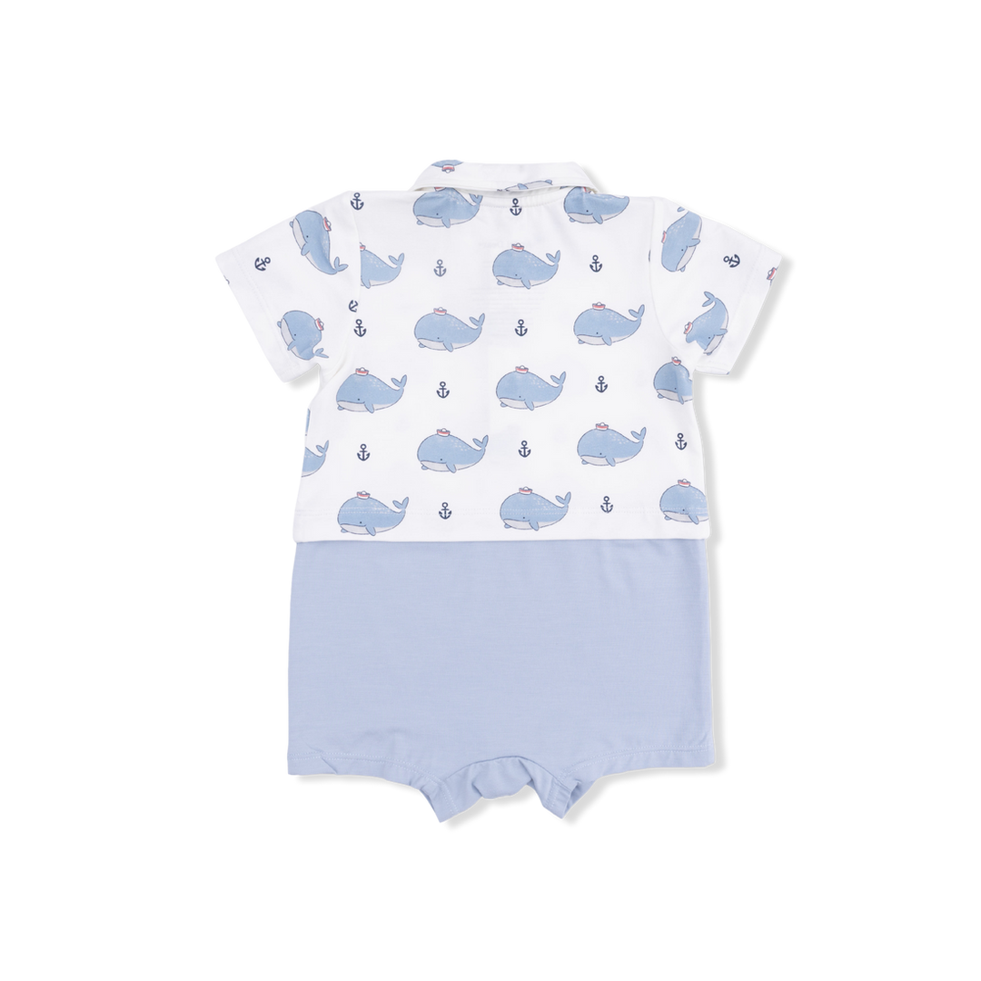 Blue Bubbly Sailor Whales Short Romper