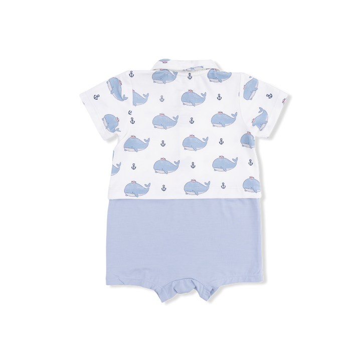 Blue Bubbly Sailor Whales Short Romper