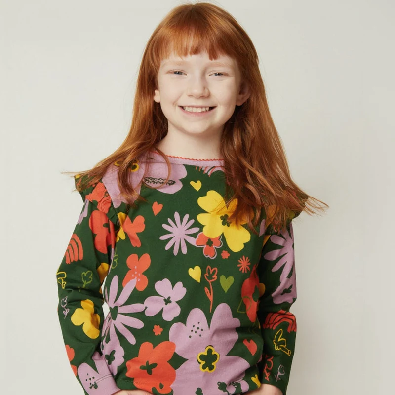 Long Sleeve Tee - Green Wildflower