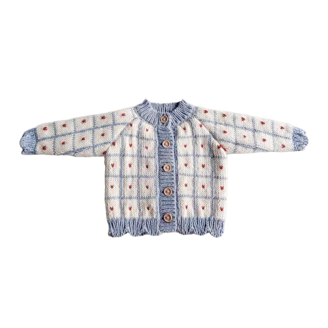 Windowpane Heart Cardigan - Blue Checkered