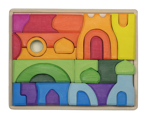 Colorful Wooden Castle Blocks & Puzzle Set