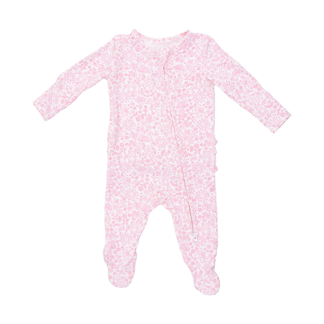 Ruffle Back Zipper Footie - Baby Woodland