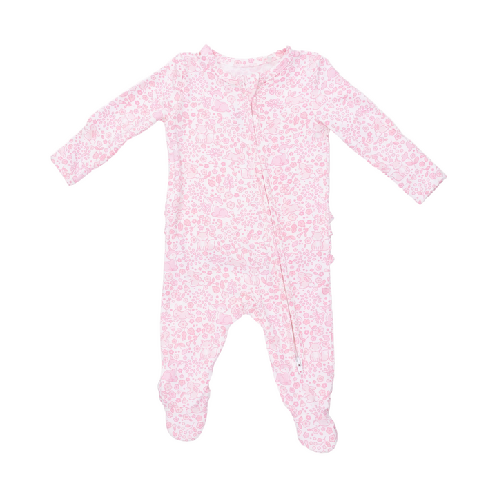 Ruffle Back Zipper Footie - Baby Woodland