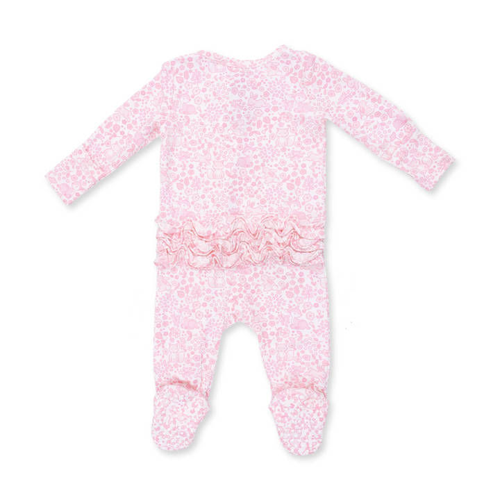 Ruffle Back Zipper Footie - Baby Woodland