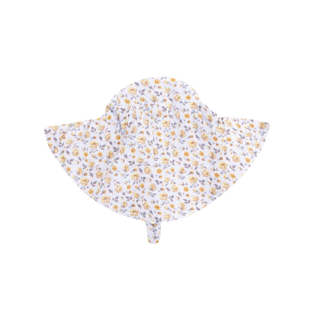 Wide Brim Sun Hat - Yellow Country Roses