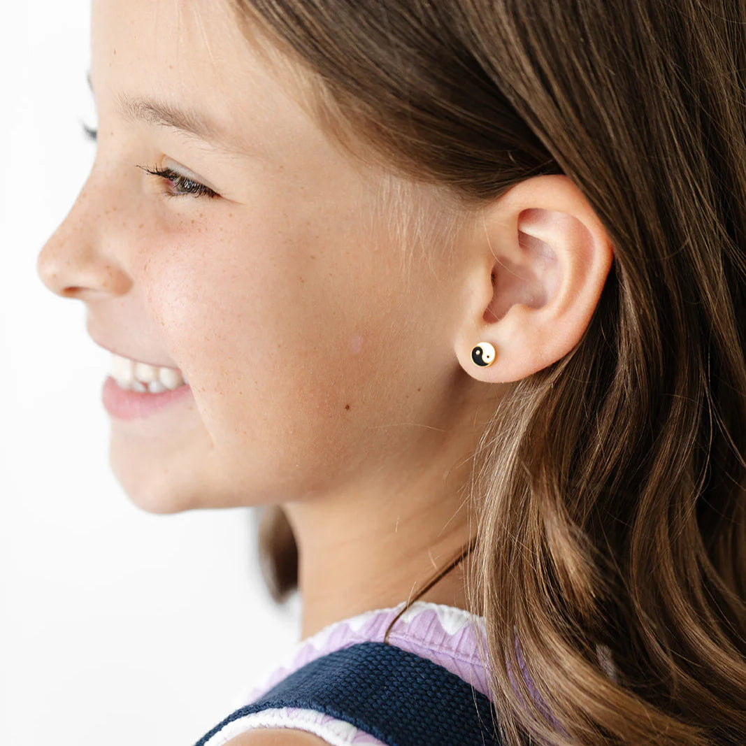 Hypoallergenic Gold & Enamel Yin Yang Earrings