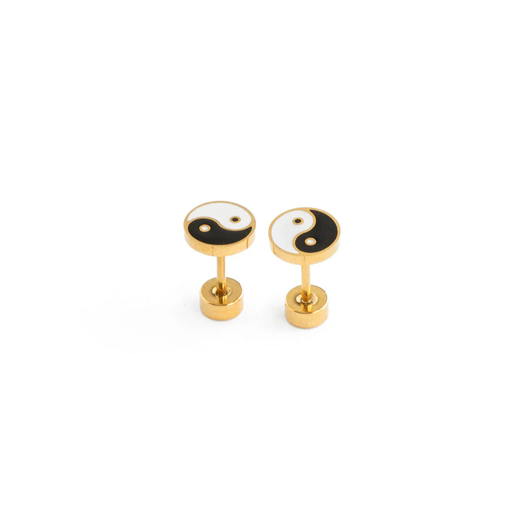 Hypoallergenic Gold & Enamel Yin Yang Earrings