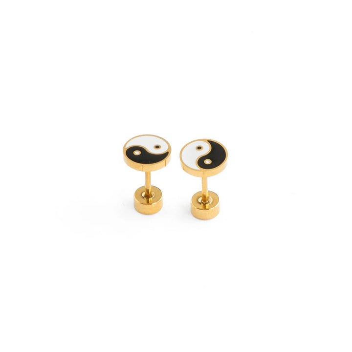 Hypoallergenic Gold & Enamel Yin Yang Earrings