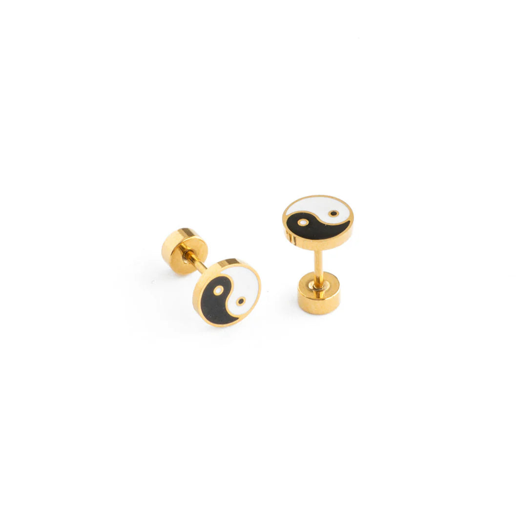 Hypoallergenic Gold & Enamel Yin Yang Earrings