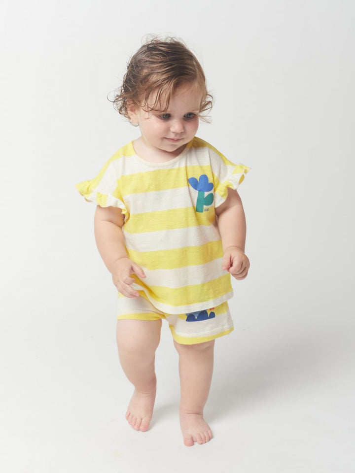 Yellow Stripes Ruffle T-shirt