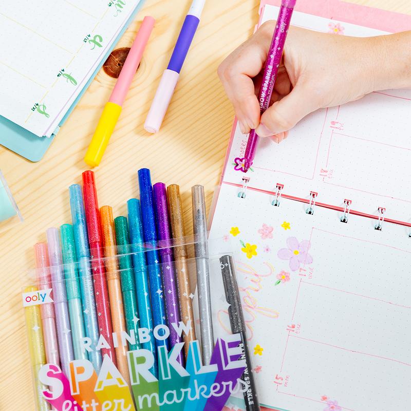 Rainbow Sparkle Glitter Markers Set