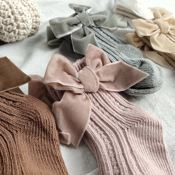 Mauve Suede Bow Socks