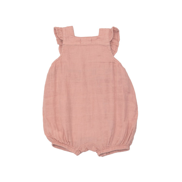 Dusty Rose Smocked Overall Shortie