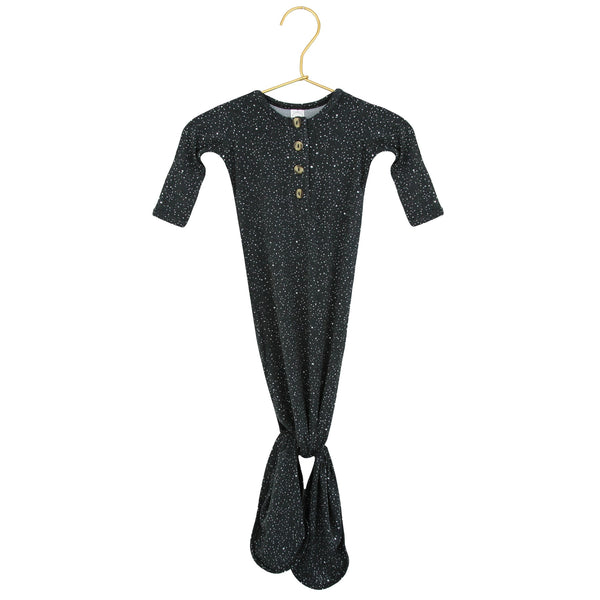 Ozzy Black Speckle Ribbed Knotted Gown  newborn-3 months