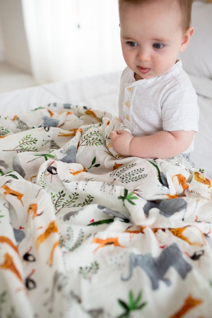 Muslin Swaddle Blanket - safari jungle