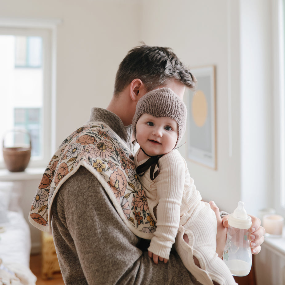 Organic Muslin Burp Cloth 2 pack - Retro Flowers/Fog