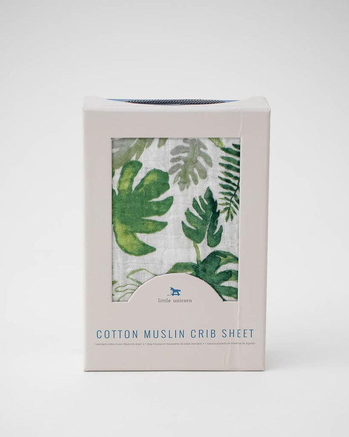 Cotton Muslin Crib Sheet - Tropical Leaf