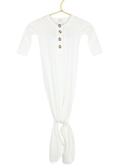 Wren White Ribbed Knotted Gown