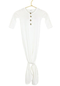 Wren White Ribbed Knotted Gown