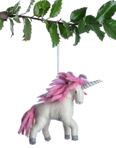 Pink Magical Unicorn Wool Felt Ornament