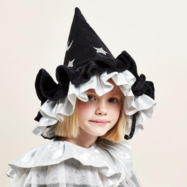 Ruffle Starry Pointed Black Hat