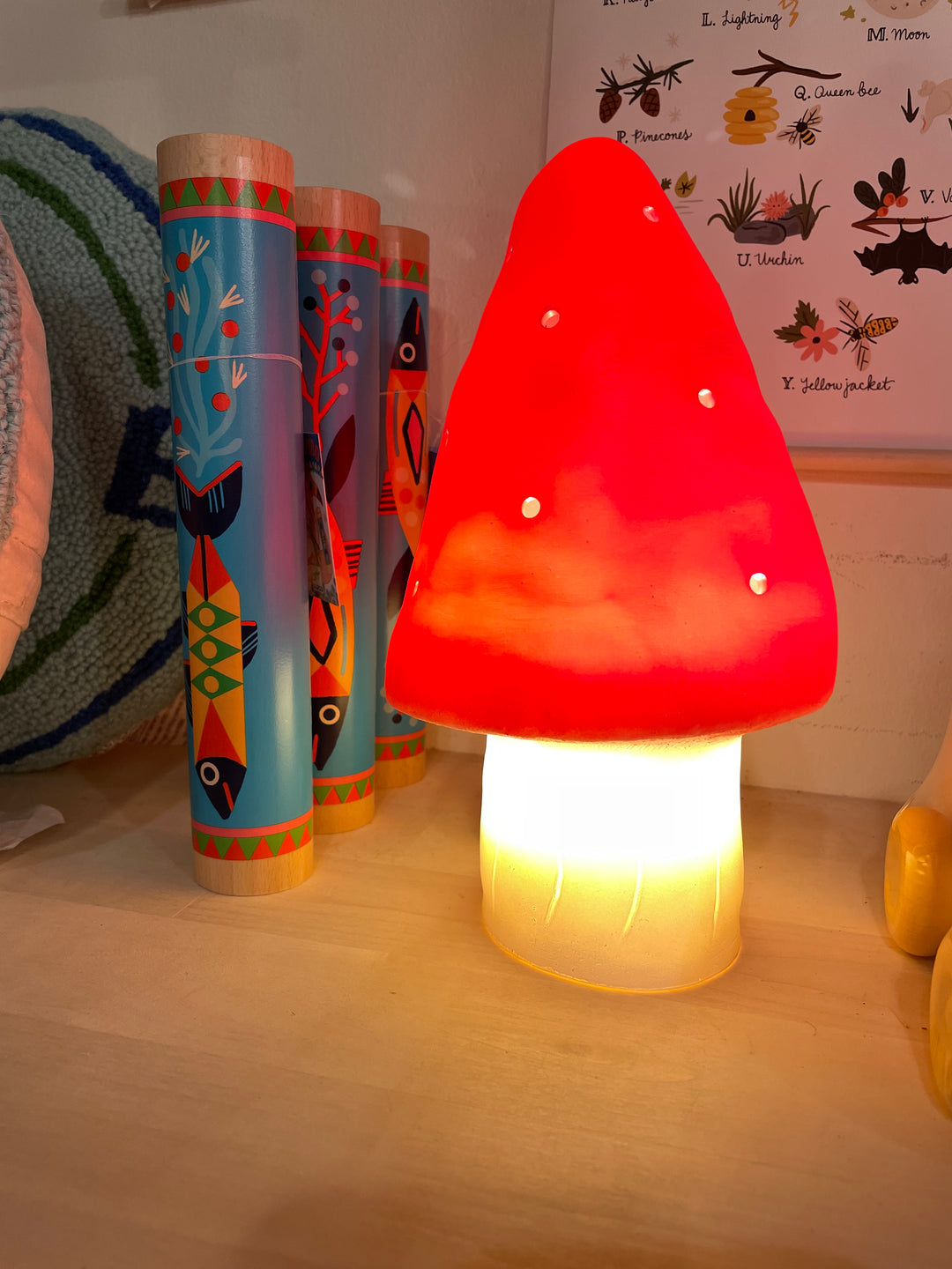 Small Red Retro Mushroom Lamp with Plug