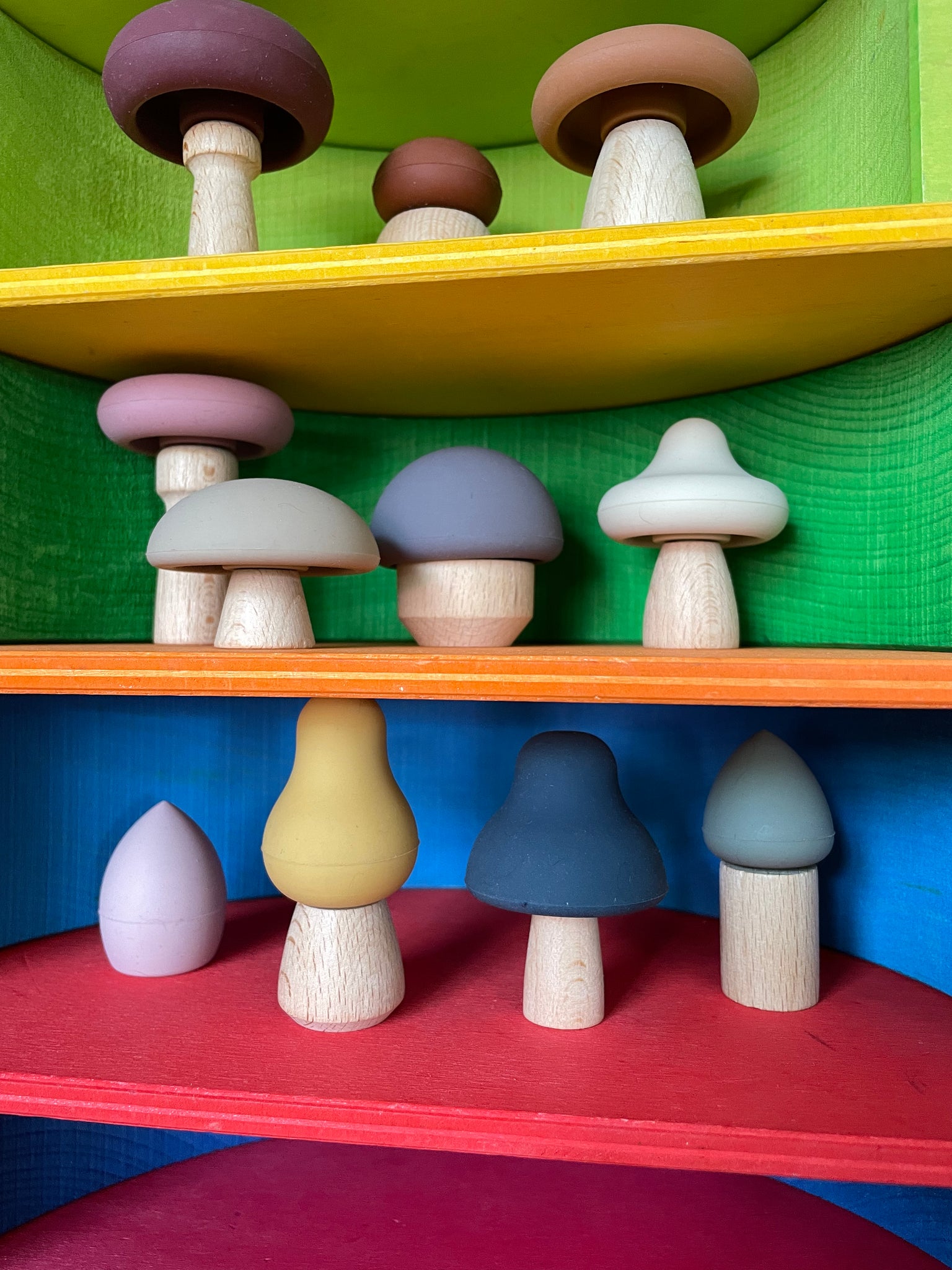 Wood & Silicone Mushroom Set of 12